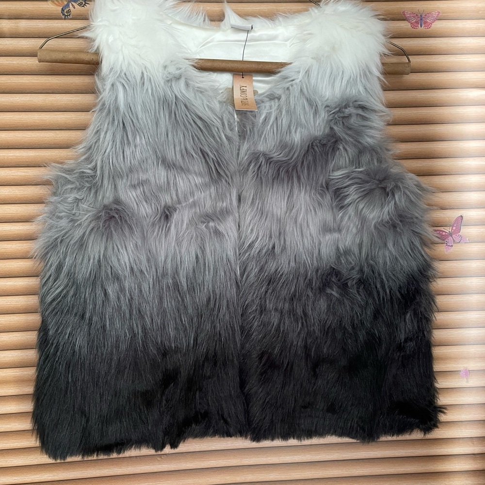 True Craft Kids Faux Fur Vest - Gray and Black
